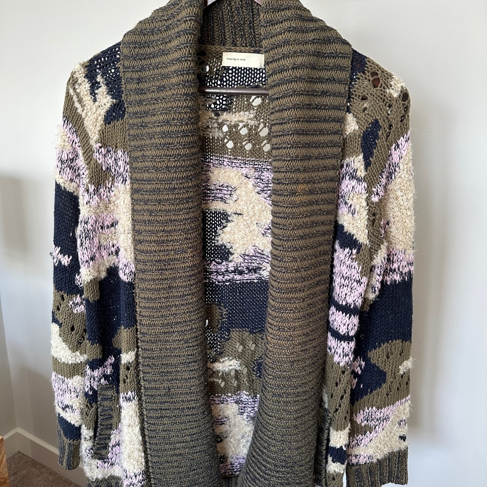 Anthropologie Sleeping on Snow Camo Cardigan